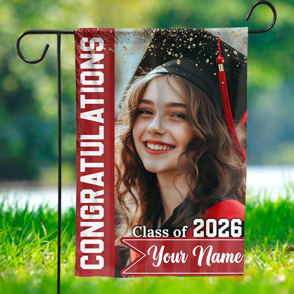 Congrats Photo Graduation Flags - Personalized Graduation Garden Flag - Graduation Class Of 2026