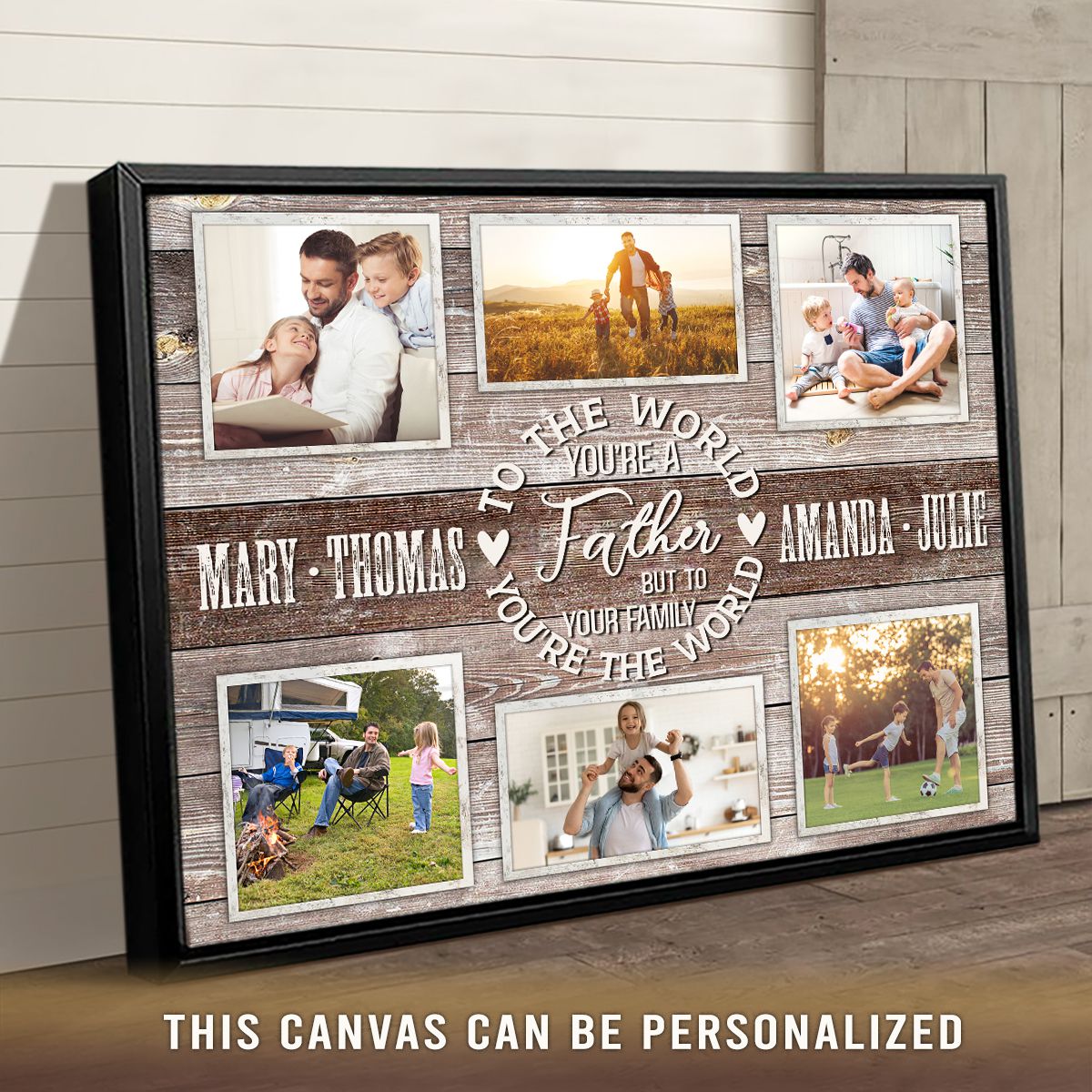 Family Bond Collage Canvas, To The World You Are A Father Personalized Canvas Poster