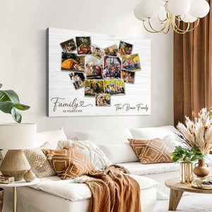 Custom Heart Photo Collage Canvas Poster, Personalized Message and Photos Gift