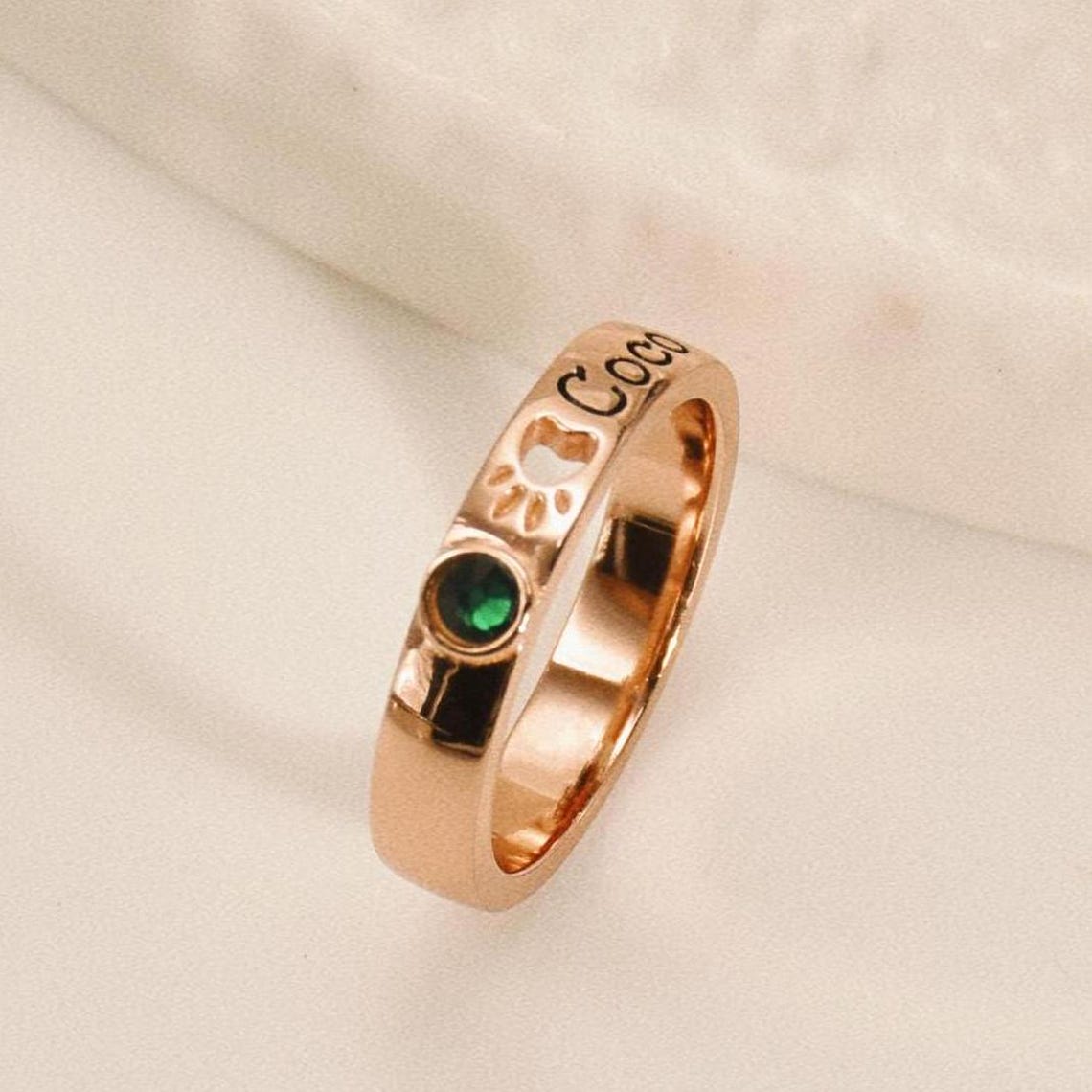 Personalized Pet Name With Birthstone Pet Paw Ring Memorial Gift For Dog Mom