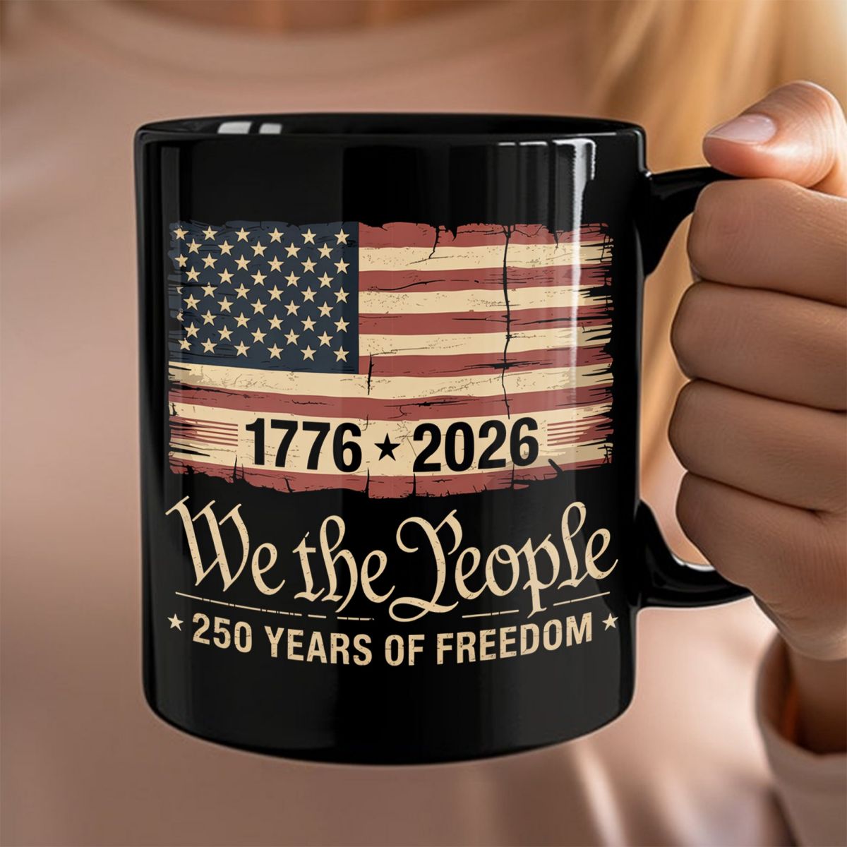 America 250th Birthday US Flag 250 Years We The People Black Mug