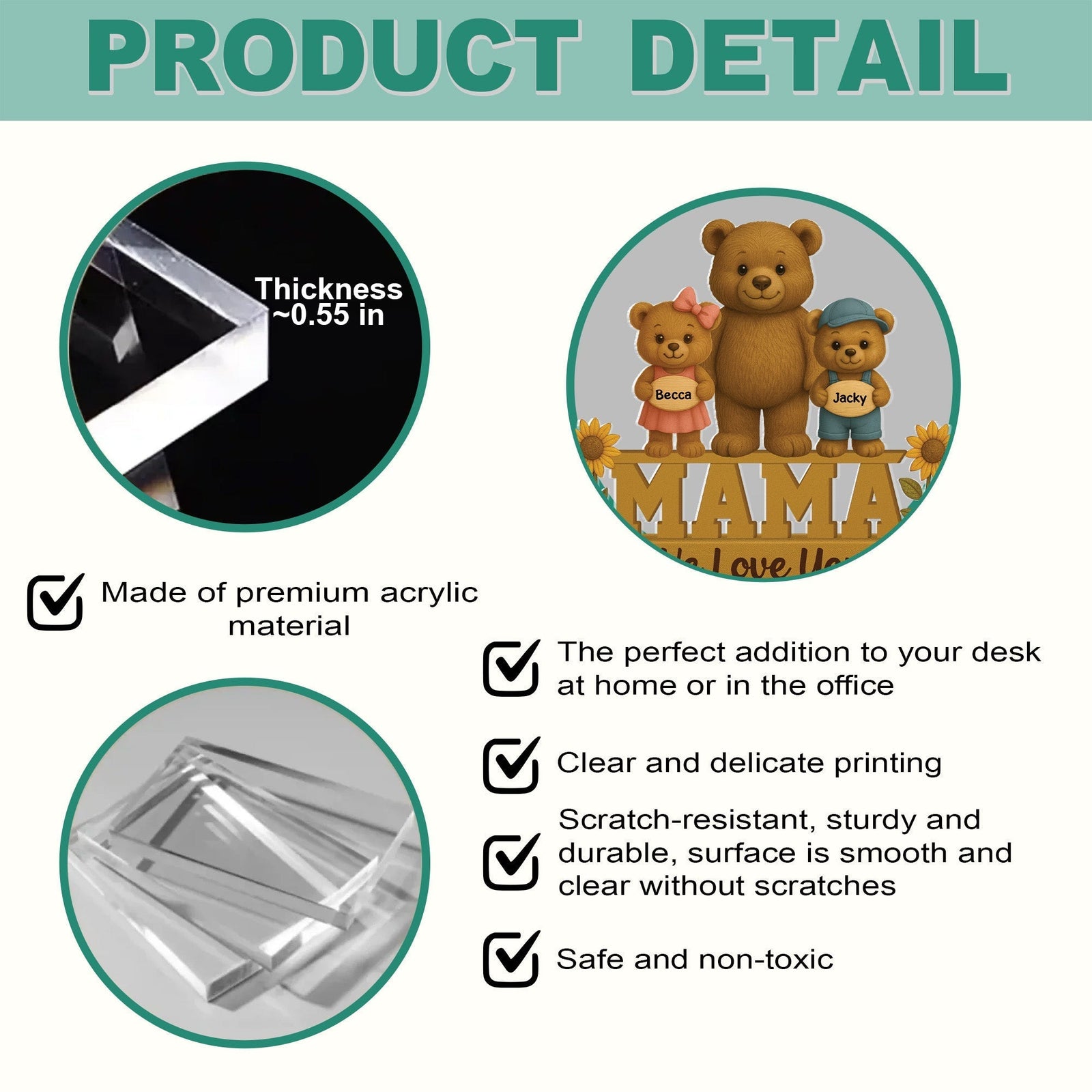 Mama I Love You, Personalized Mother's Day Gift, Custom Shaped Acrylic Plaque