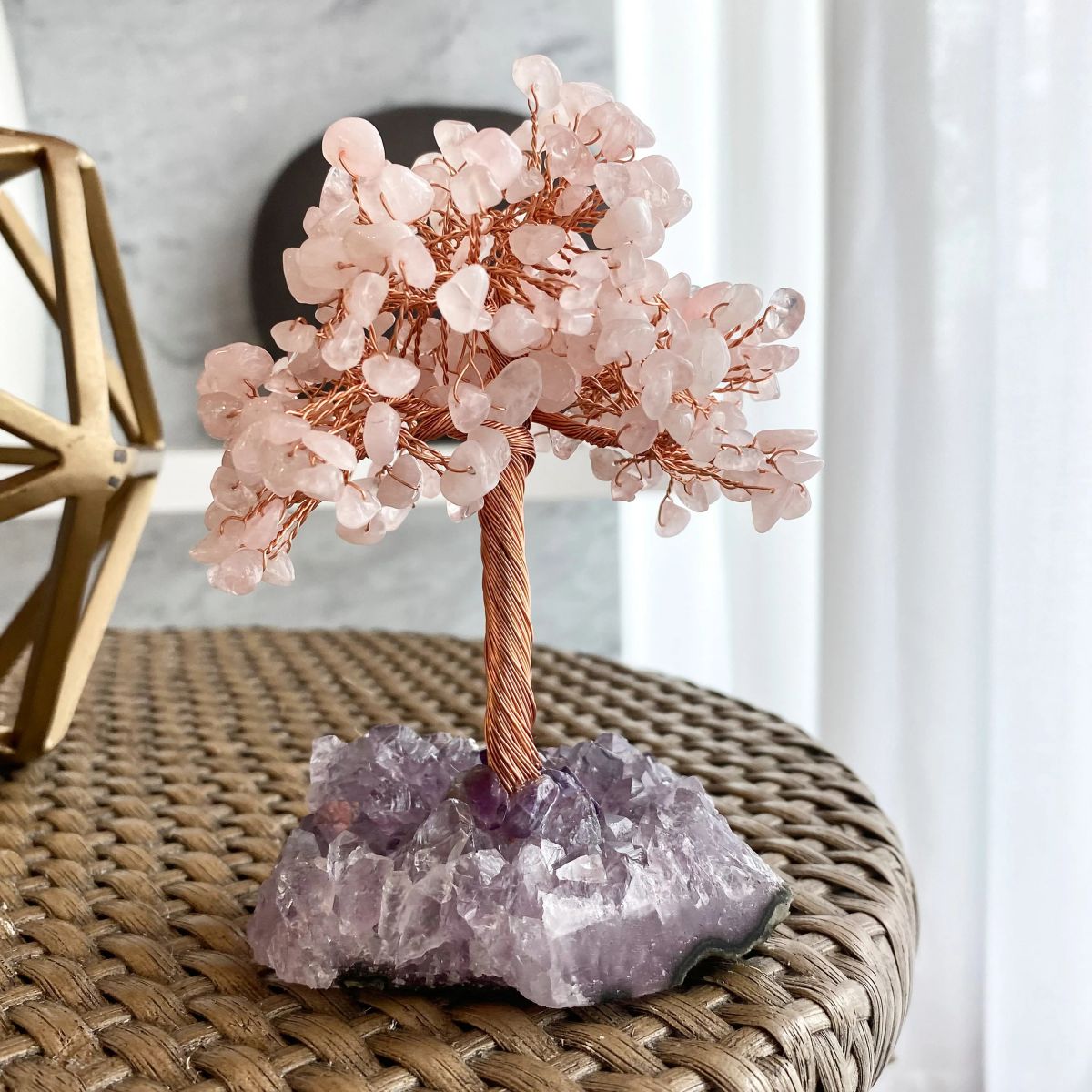 Crystal Tree Rose Quartz Tree Of Life with Amethyst Base - Amethyst Tree, Rose Quartz Tree