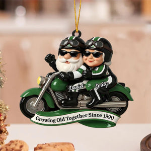Growing Old Together, Motorcycle Santa Claus Figures - Personalized Couple Ornament