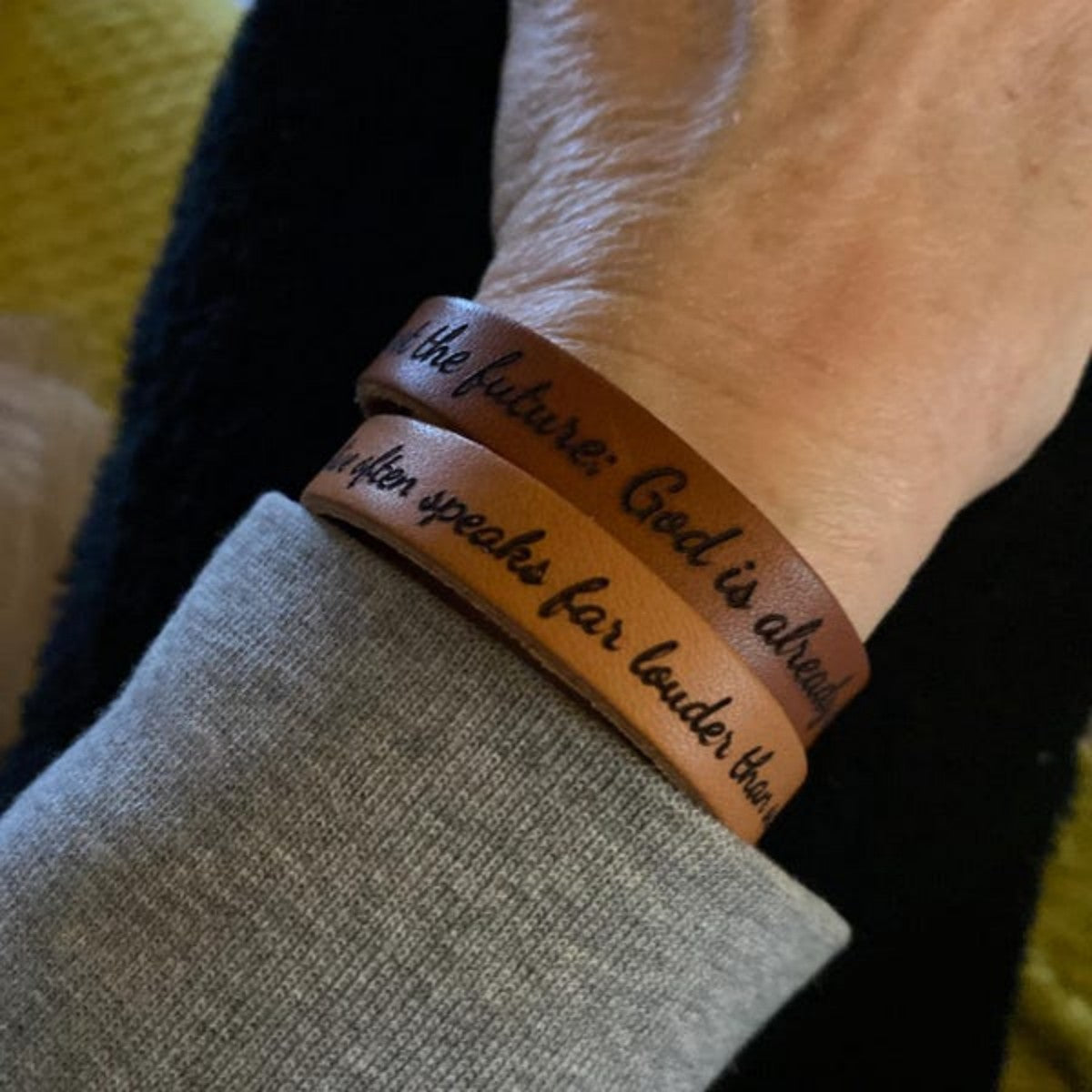 Personalized Leather Bracelet - Engraved Modern Minimalist Cuff