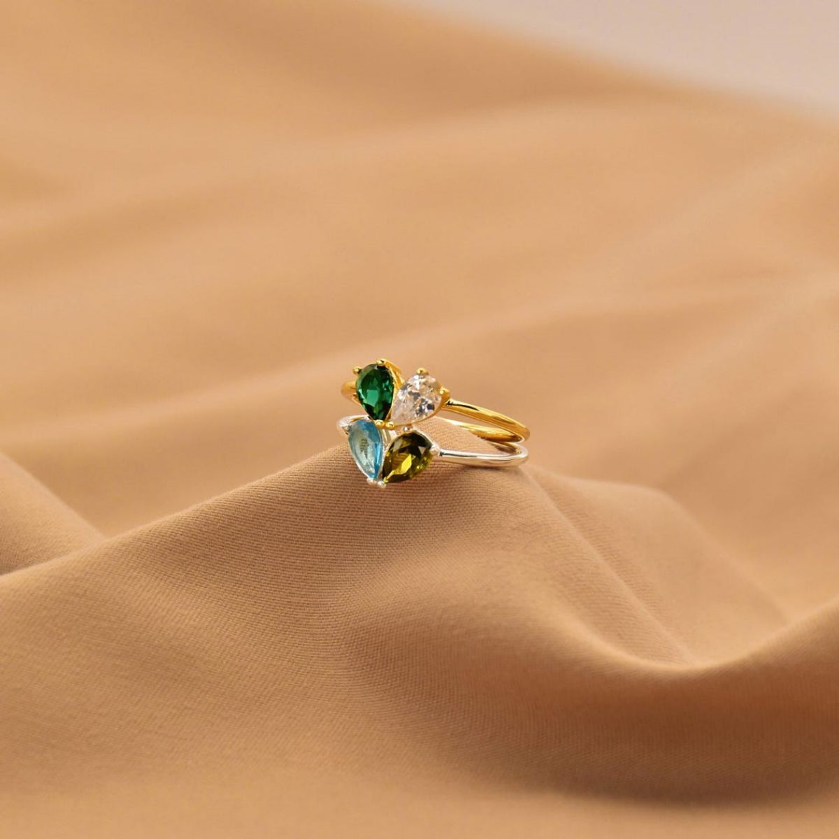 Personalized Heart Pear Cut Birthstone Stacking Ring,Couple Family Gift for Her