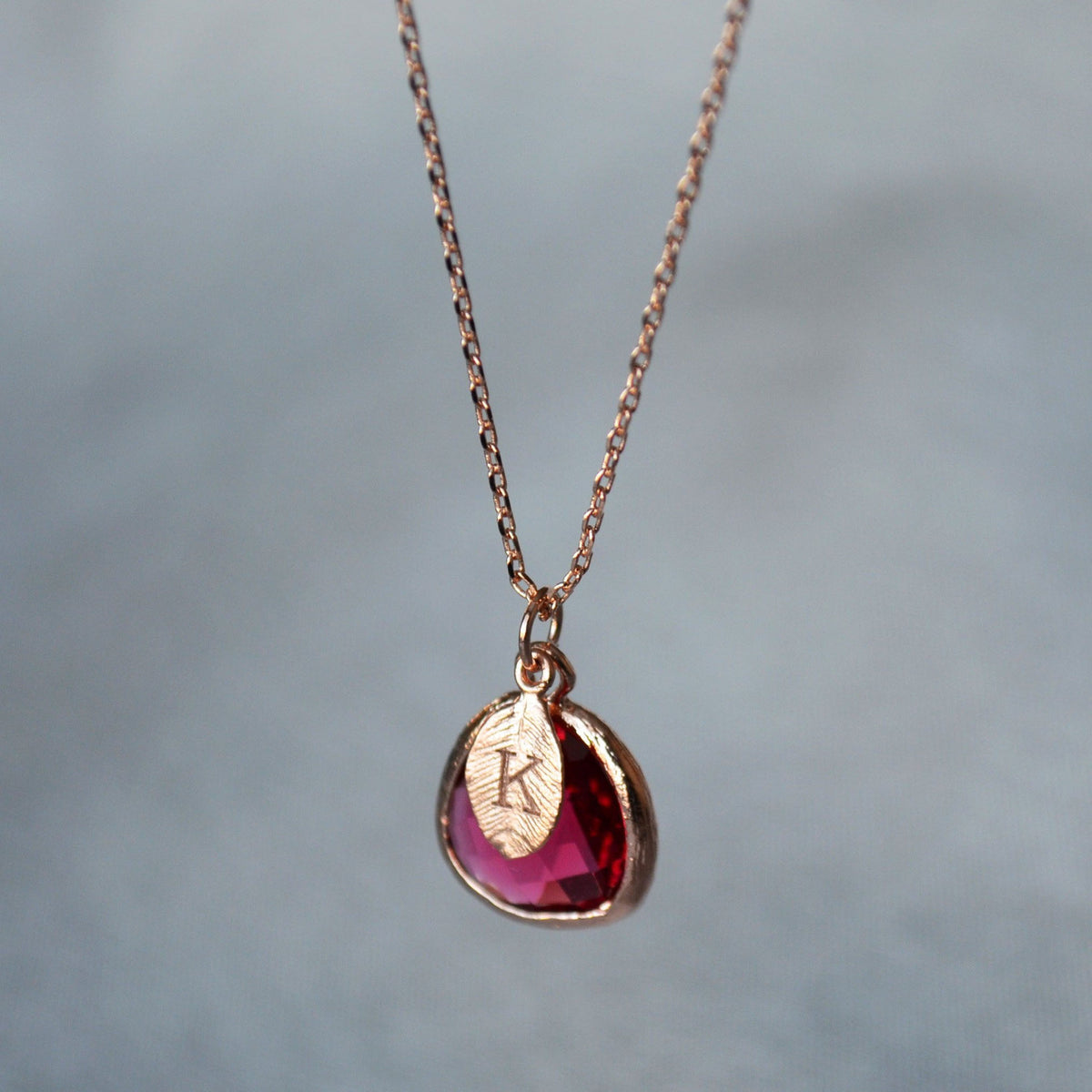 Personalized Birthstone Initial Leaves Necklace