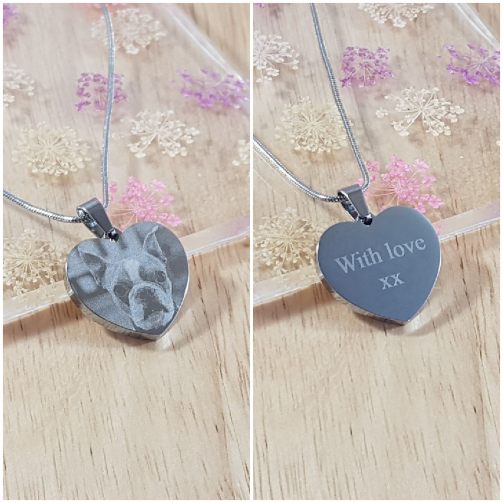 Personalized Necklace Photo Engraved Heart Pendant