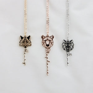 Custom Chain Animal Necklace with Name, Personalized Wolf/ Fox/ Mama Bear/ Lion Geometric Jewelry for Women, Memorial Gift for Her/Mother