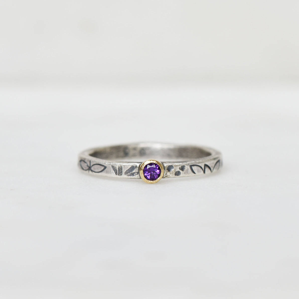 Personalized Flower Tiny Birthstone Stacking Ring - Mothers Rings