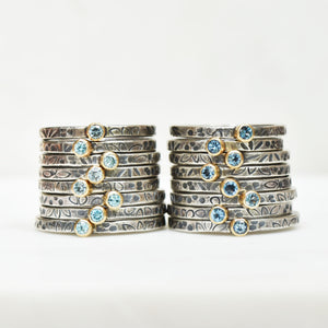 Personalized Flower Tiny Birthstone Stacking Ring - Mothers Rings