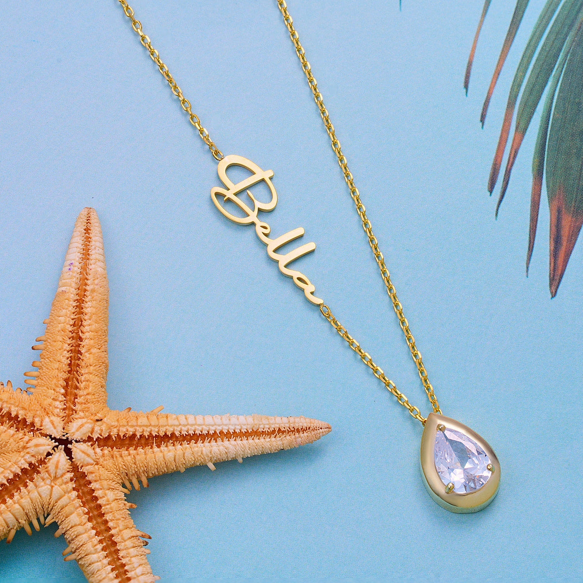 Custom Personalized Diamond Birthstone, Teardrop Stone with Name Necklace, Multi Gemstone Pendant for Her