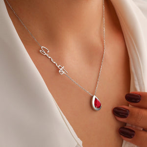 Custom Personalized Diamond Birthstone, Teardrop Stone with Name Necklace, Multi Gemstone Pendant for Her