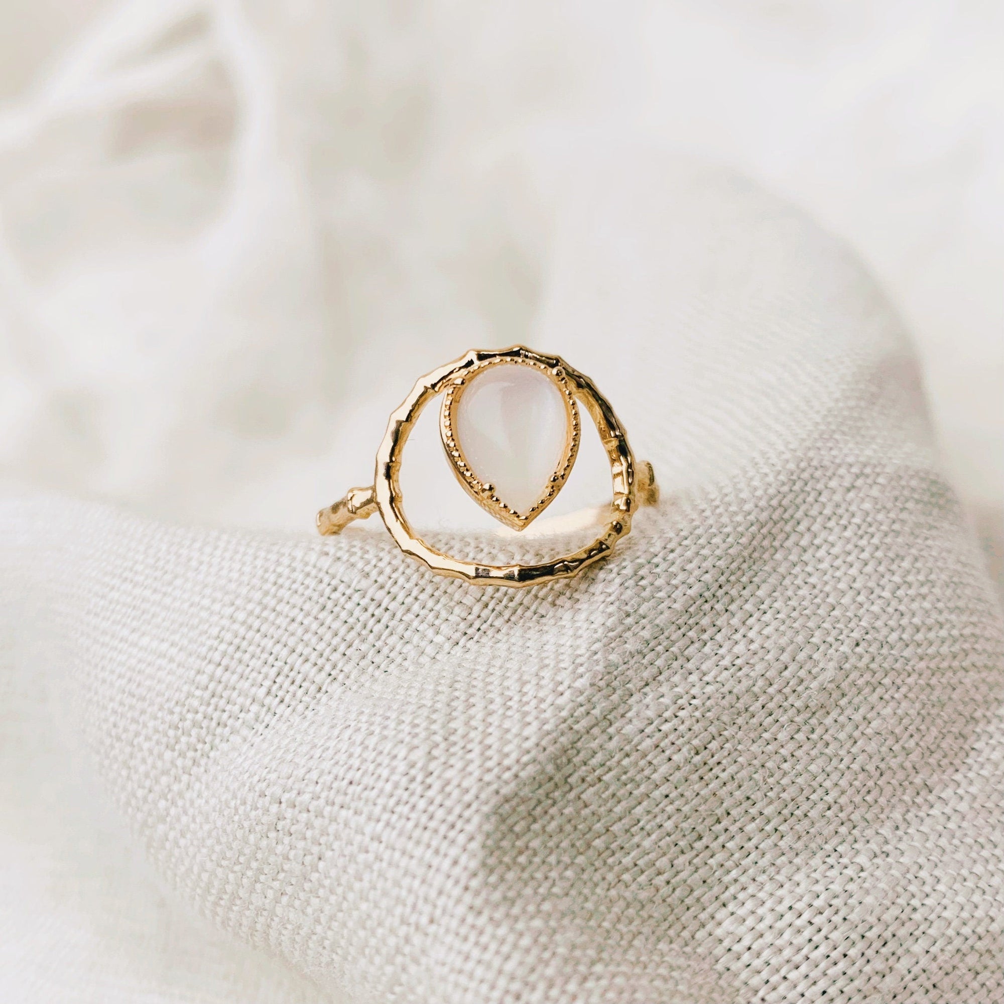 Natural Moonstone ring gold filled gem stone stacking dainty ring
