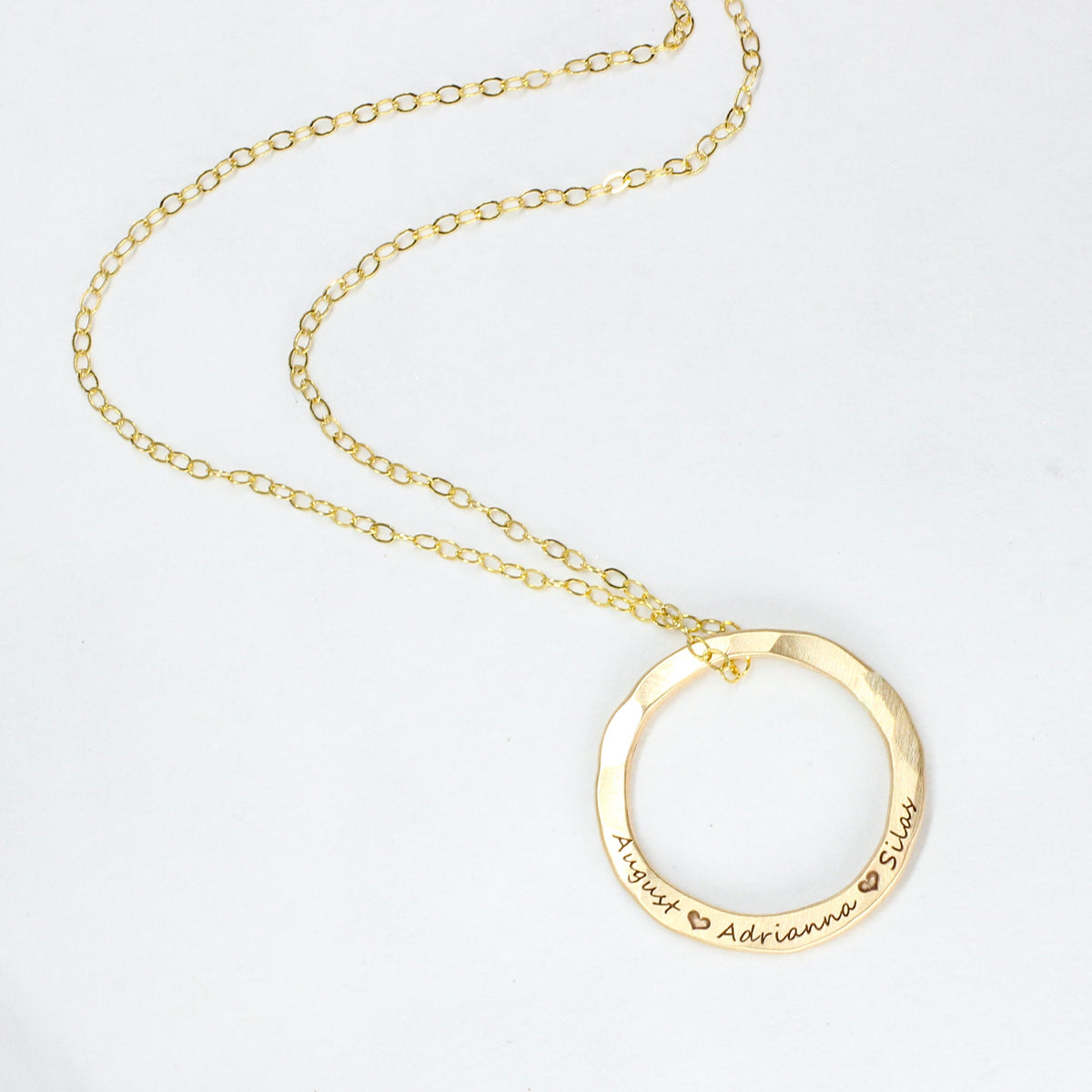 Personalized Hammered Circle Name Necklace