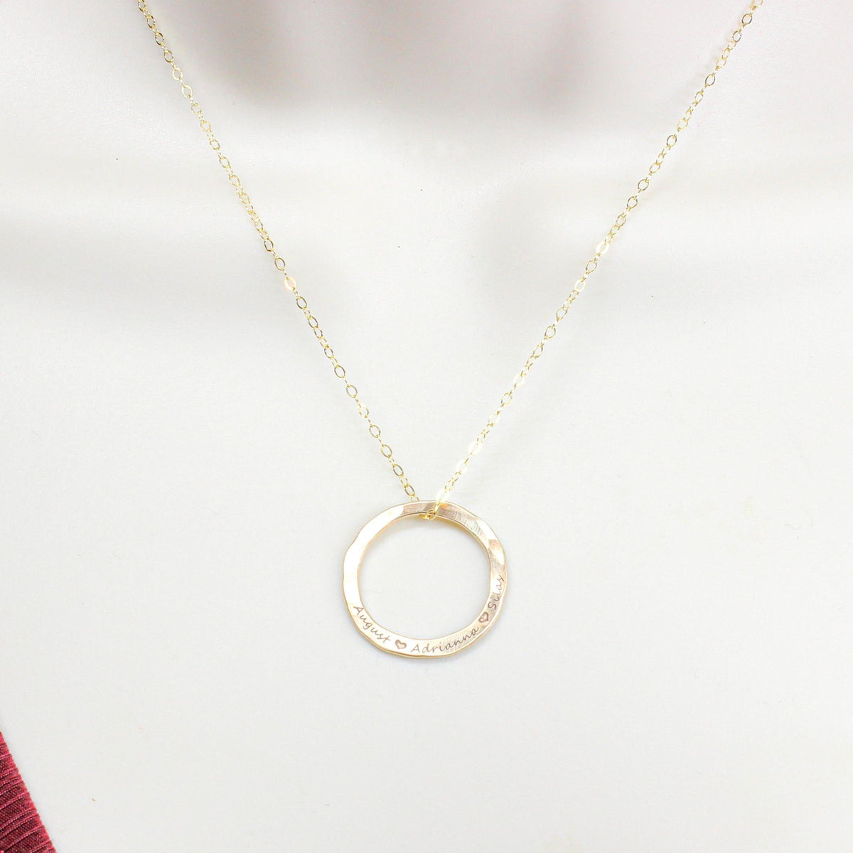 Personalized Hammered Circle Name Necklace