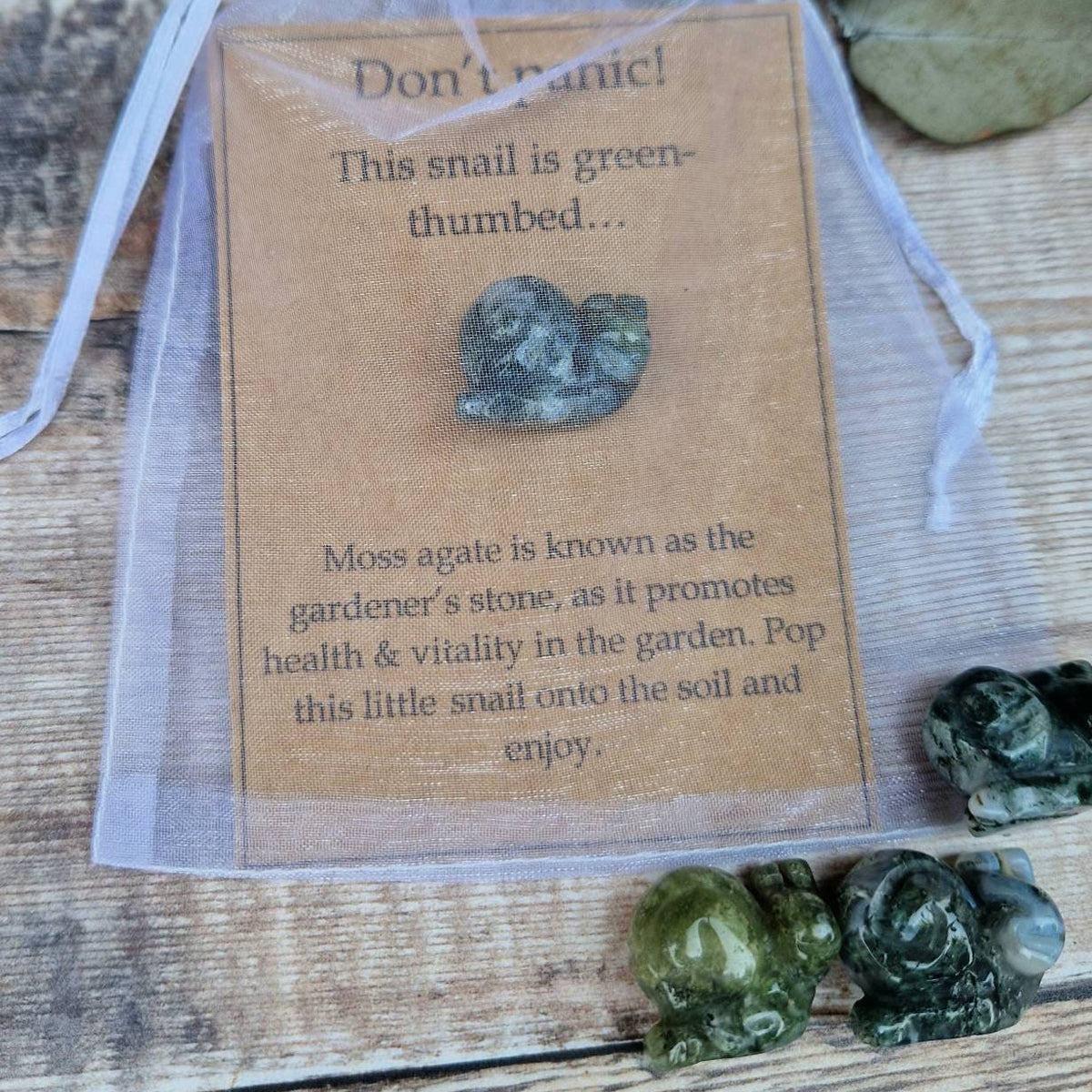 Cute Snail, Moss Agate Crystal For The Garden, Unique Gardeners Gift