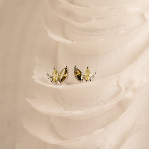 Minimalist Stud Earrings, Olive Leaf Style • Green Crystal Earrings
