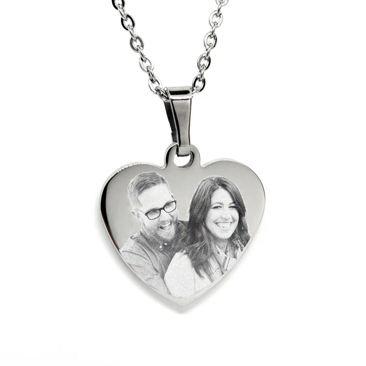 Personalized Necklace Photo Engraved Heart Pendant