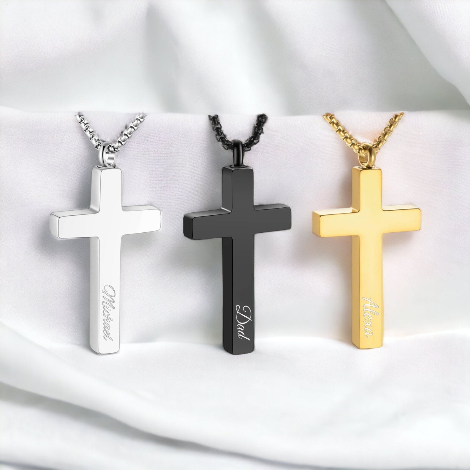 Engraved Name Personalized CROSS URN NECKLACE Cremation Jewelry