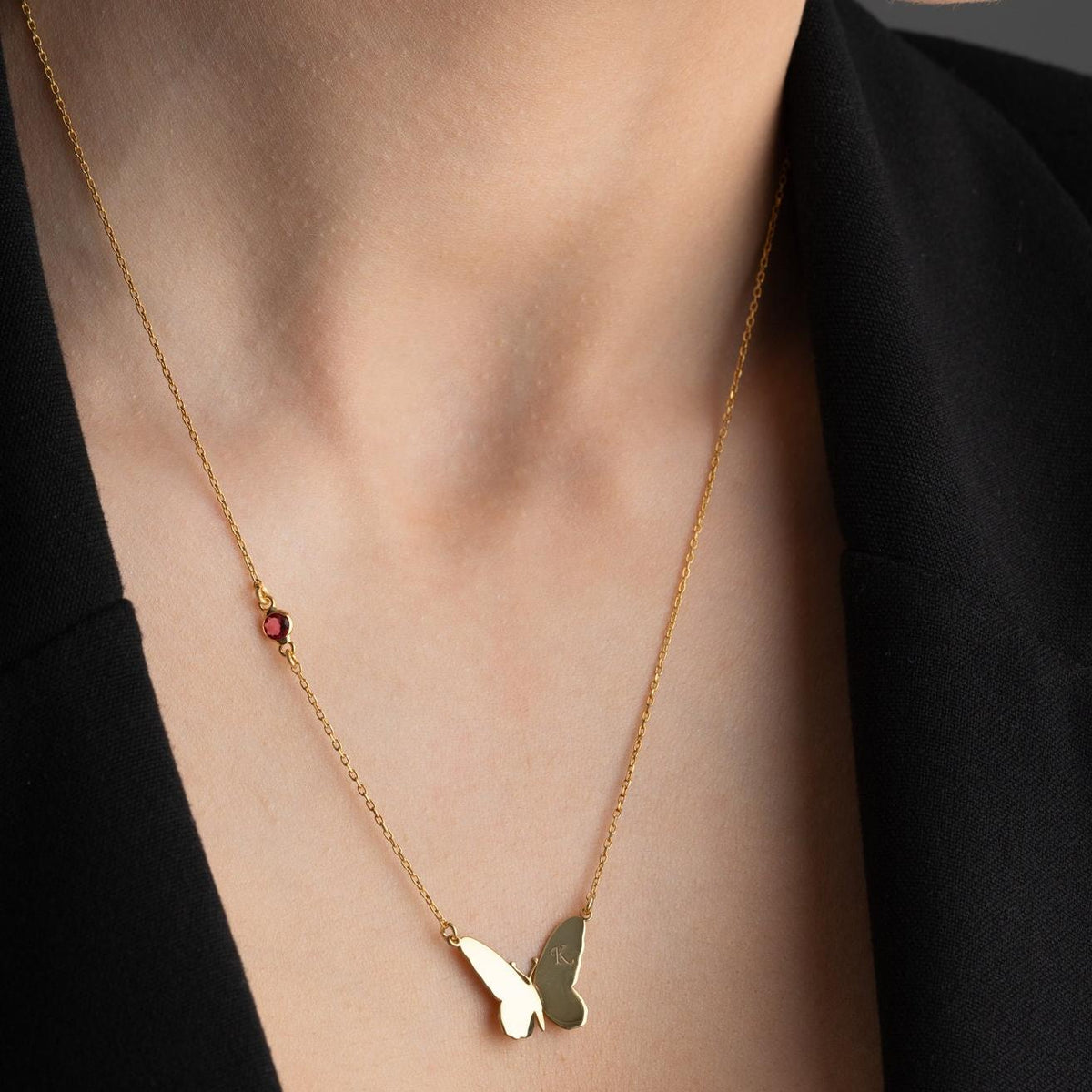 Personalized Butterfly Initial Birthstone Necklace