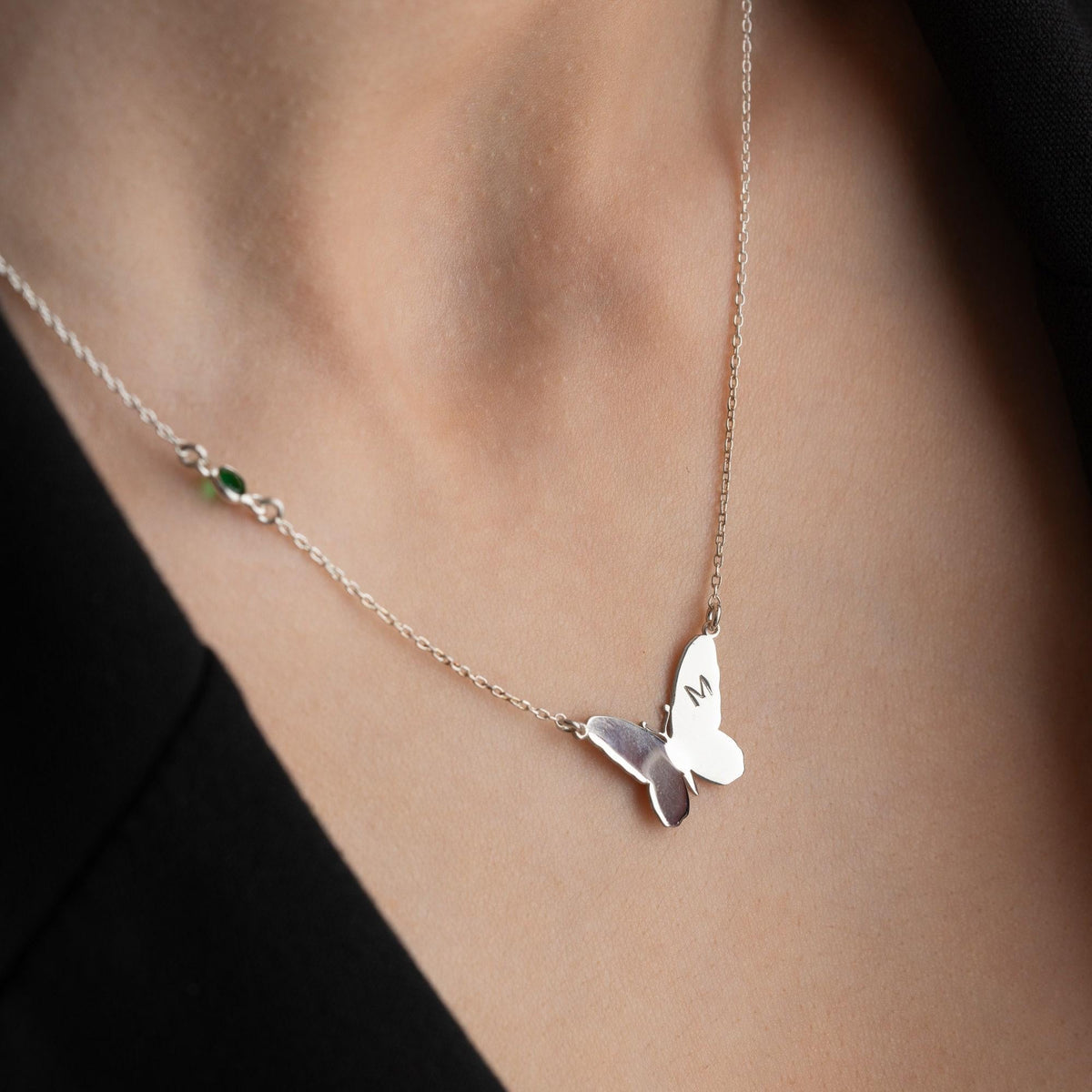 Personalized Butterfly Initial Birthstone Necklace