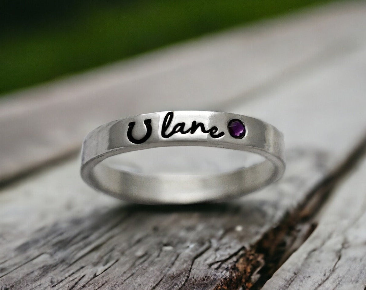 Personalized Engraved Horseshoe Ring with Birthstone Gift for Family/Friends/Horse Lovers