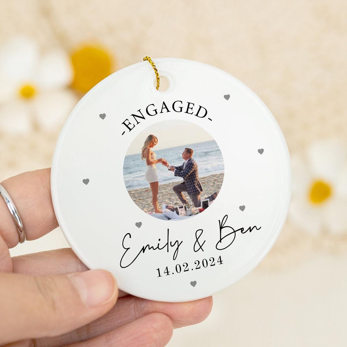 Engagement Ornament - Custom Photo Gift Ceramic Ornament