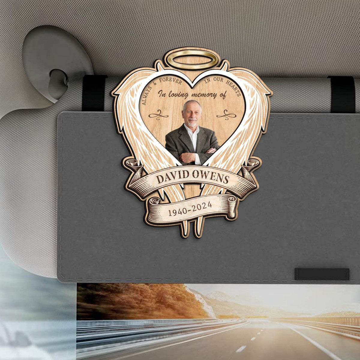 Forever In Our Hearts Personalized Memorial Photo Car Visor Clip
