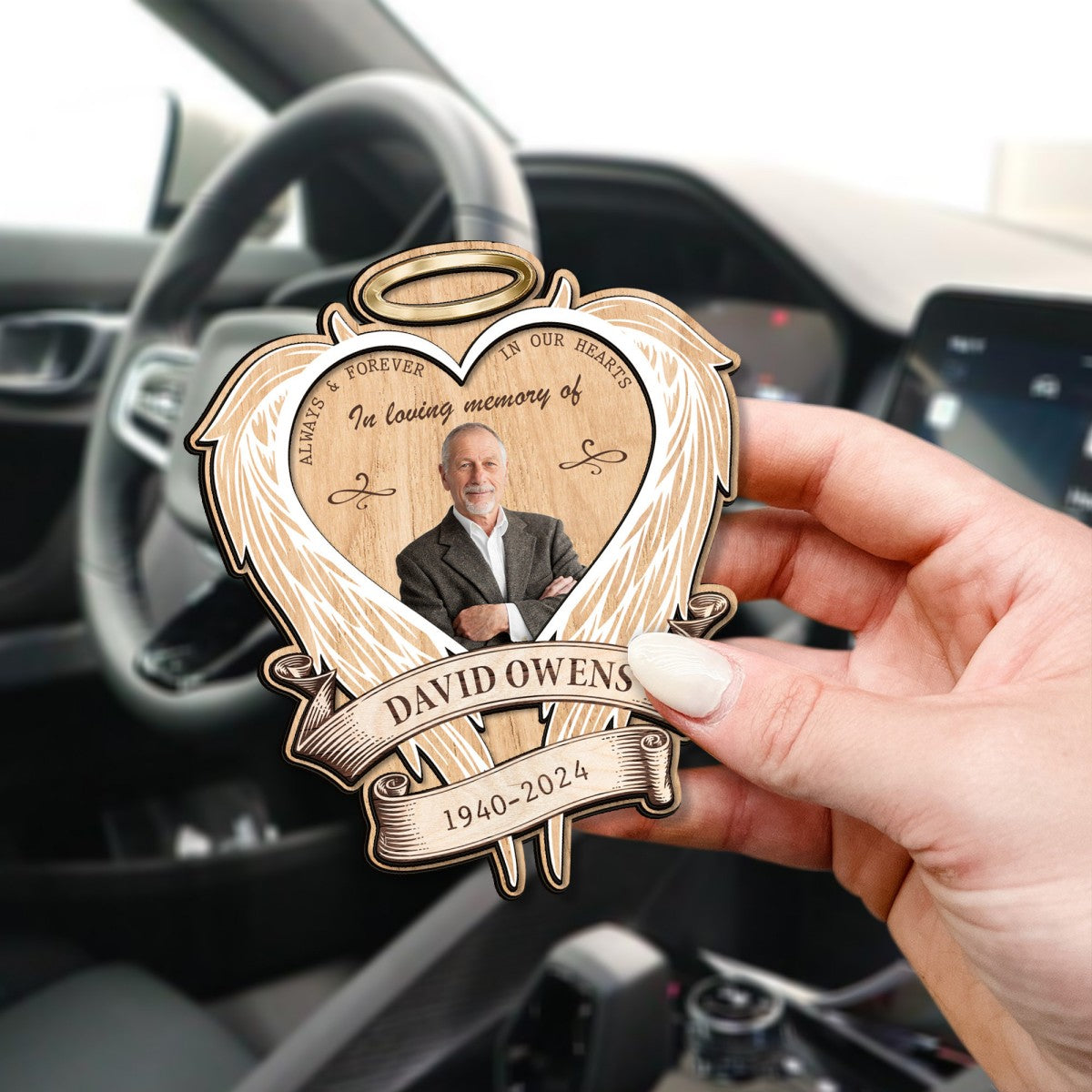 Forever In Our Hearts Personalized Memorial Photo Car Visor Clip