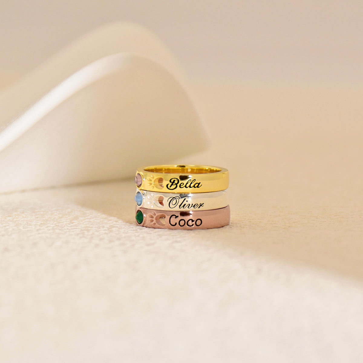 Personalized Pet Name With Birthstone Pet Paw Ring Memorial Gift For Dog Mom