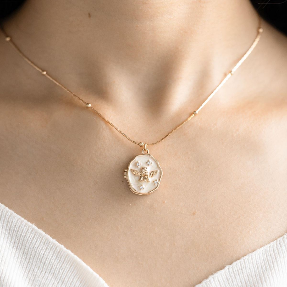 Personalized Photo Locket Necklace with Angel