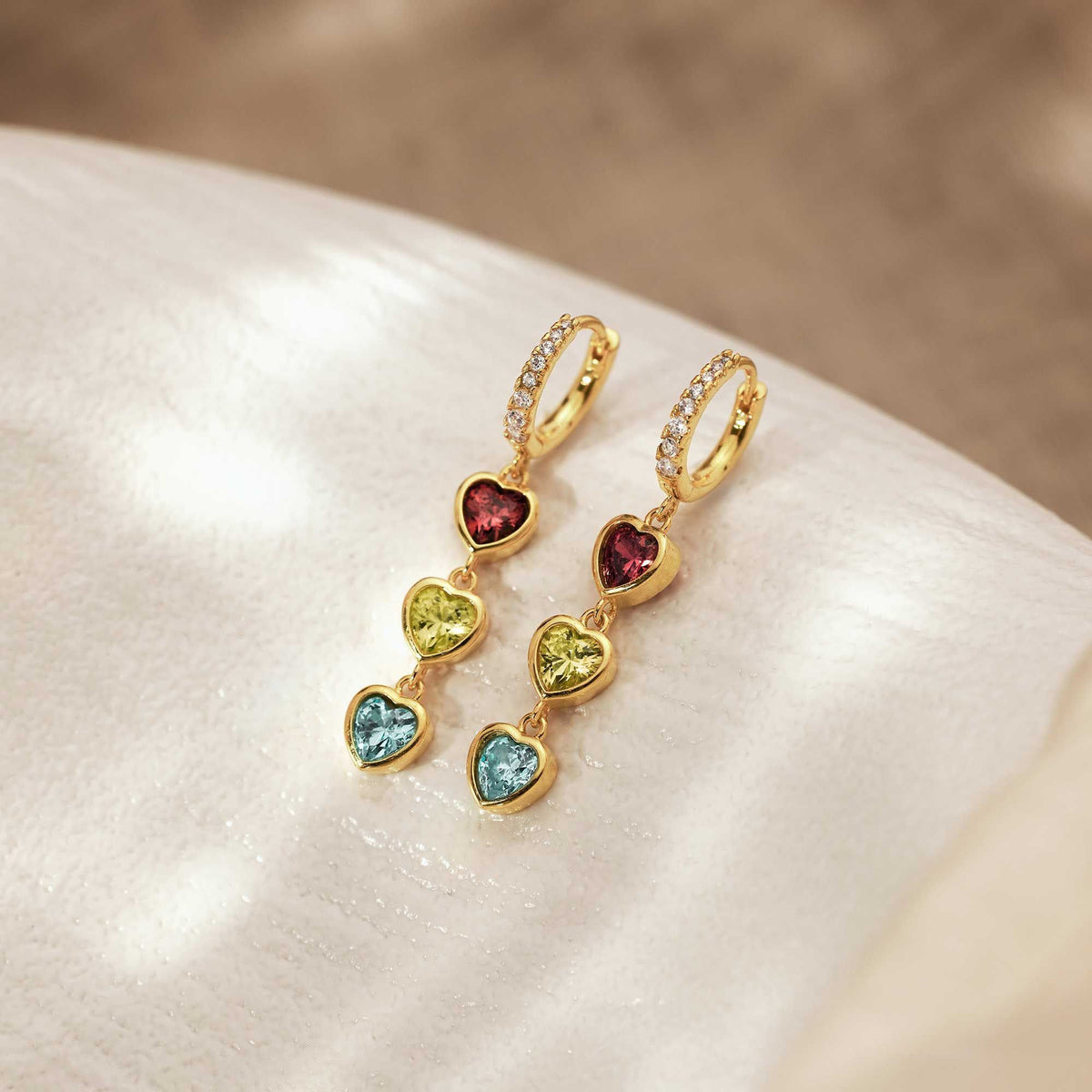 Personalized Heart Birthstone Earrings – Gift for Moms, Grandmas