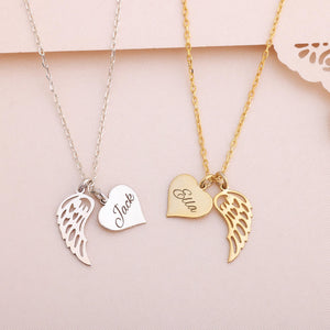 Heart Name Necklace with Wings Personalized  Memorial Angel Wing Necklace