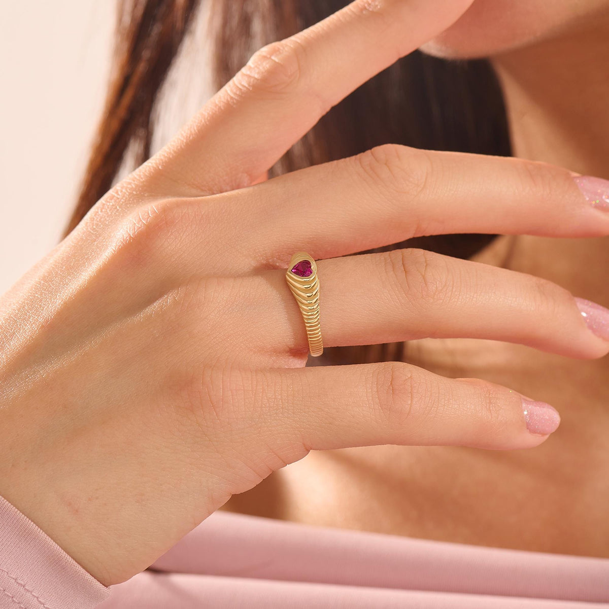 Heart-shaped Personalized Birthstone Ring