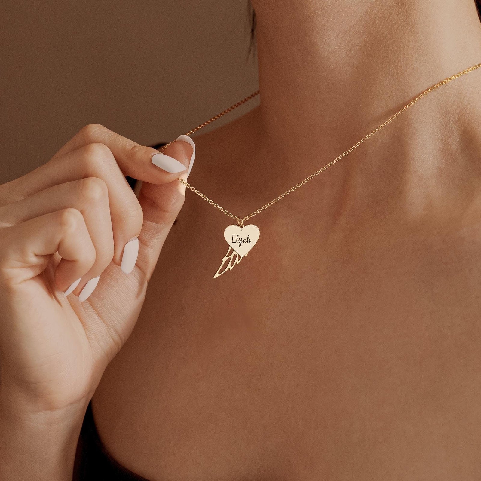 Heart Name Necklace with Wings Personalized  Memorial Angel Wing Necklace