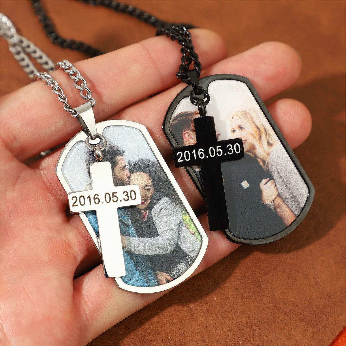 Personalized Memorial Necklace With Cross Pendant,Photo With Text Necklace