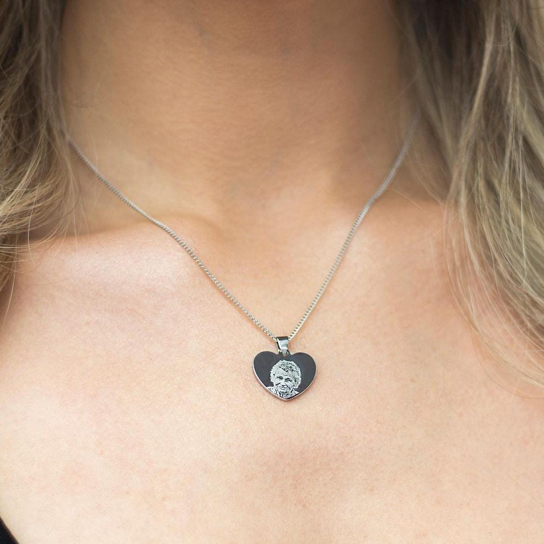 Personalized Necklace Photo Engraved Heart Pendant