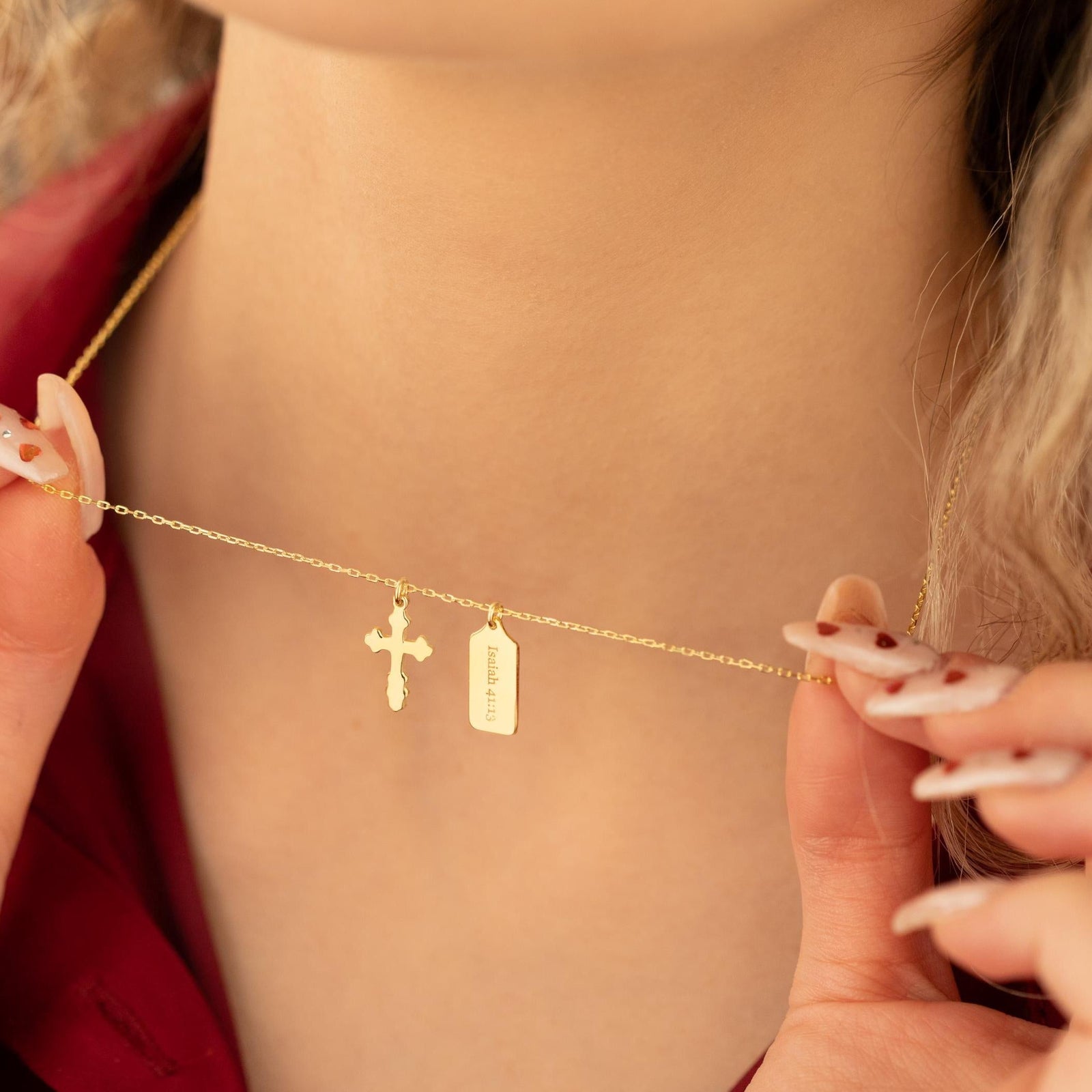 Tiny Cross Tag Name Necklace Dainty Gifts for Her Baptism Gifts Personalized Minimalist Jewelry Christian Gift Ideas