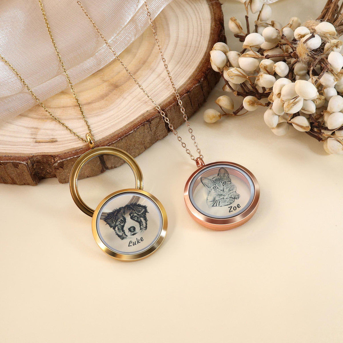 Sketch Photo Personalized Pet Fur Necklace,Pet Hair Keepsake, Loss Pet Gifts