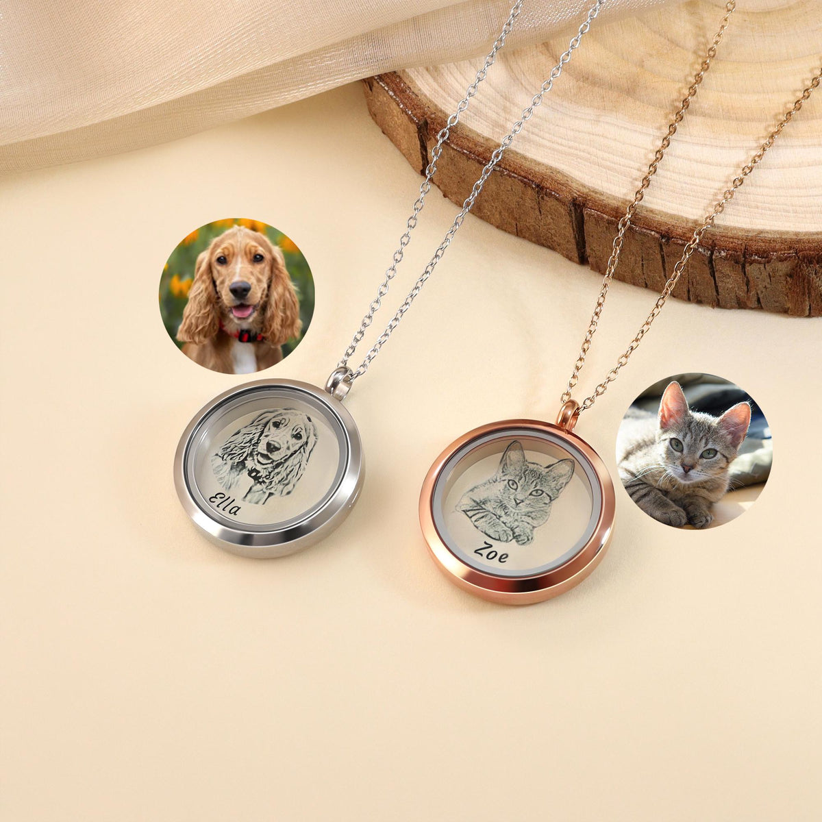 Sketch Photo Personalized Pet Fur Necklace,Pet Hair Keepsake, Loss Pet Gifts