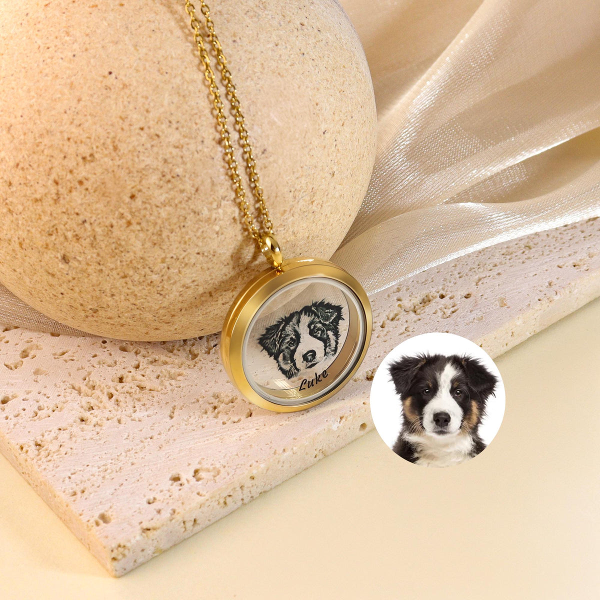Sketch Photo Personalized Pet Fur Necklace,Pet Hair Keepsake, Loss Pet Gifts