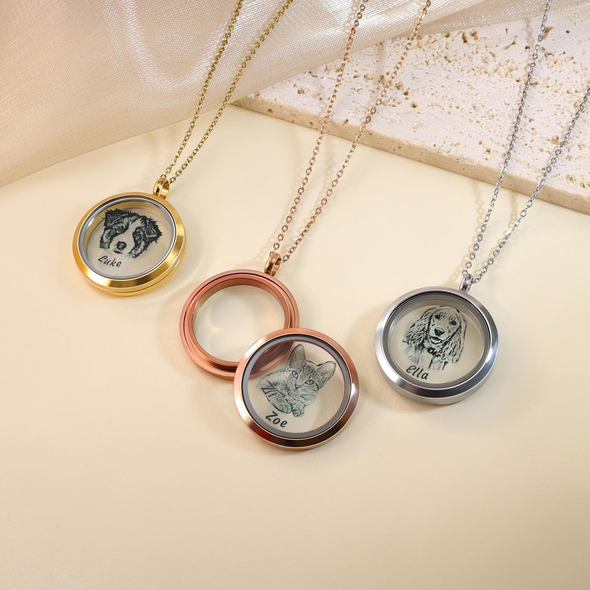 Sketch Photo Personalized Pet Fur Necklace,Pet Hair Keepsake, Loss Pet Gifts