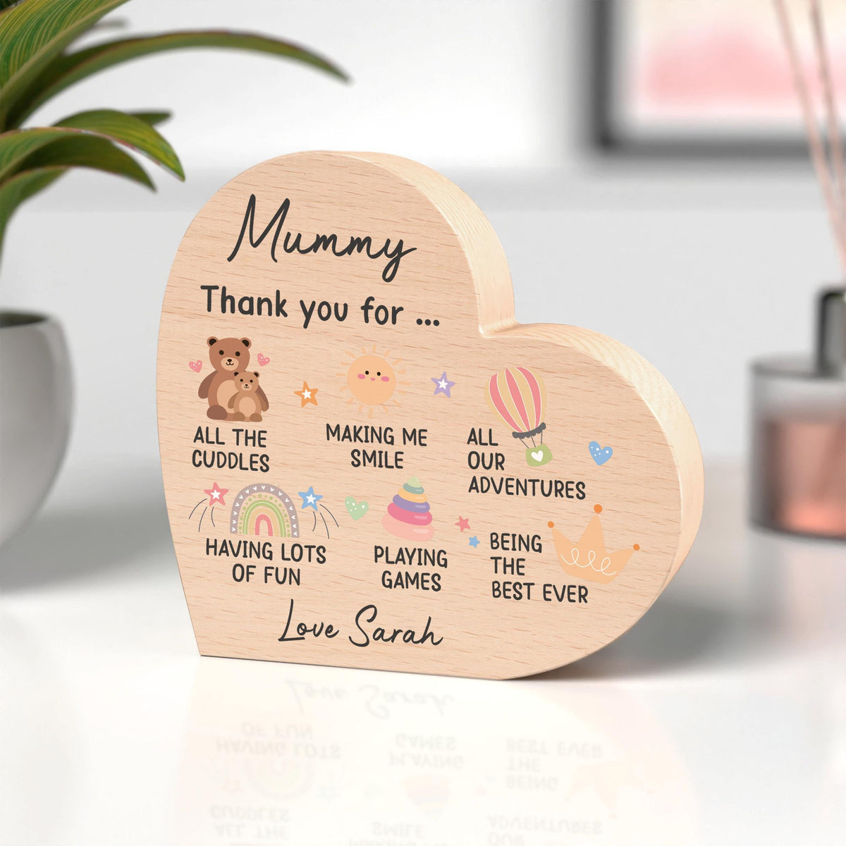 Mummy Gifts From Baby Son Daughter; Personalized Wood Heart Plaque