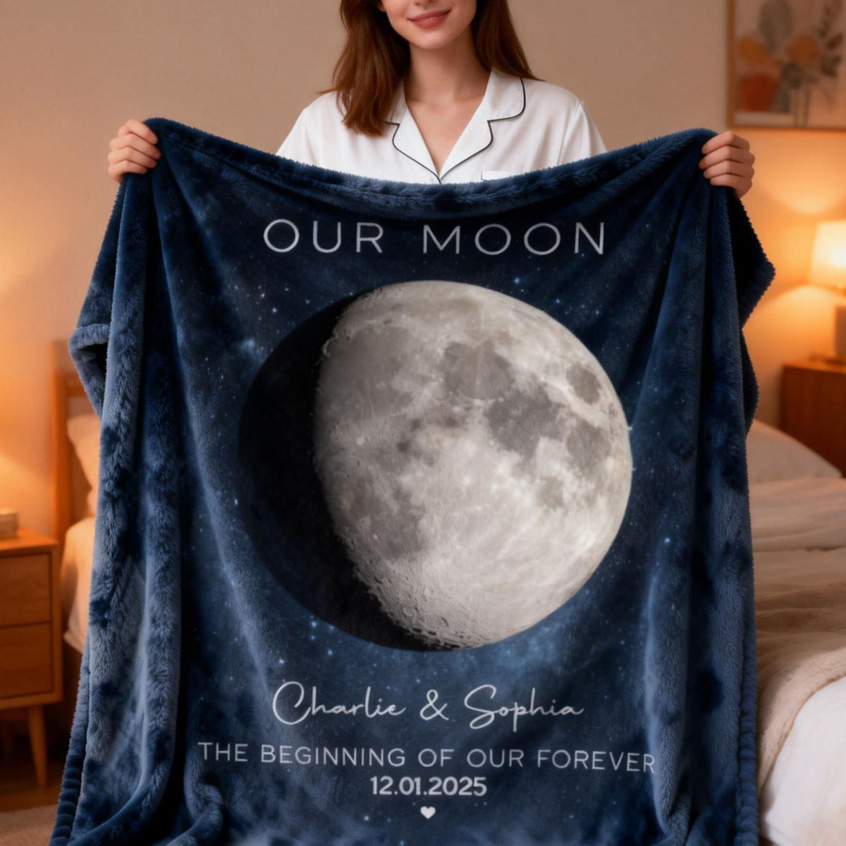 Our Moon Couple Gift Moon Phase Art Anniversary Gift Wedding Gift Personalized Blanket