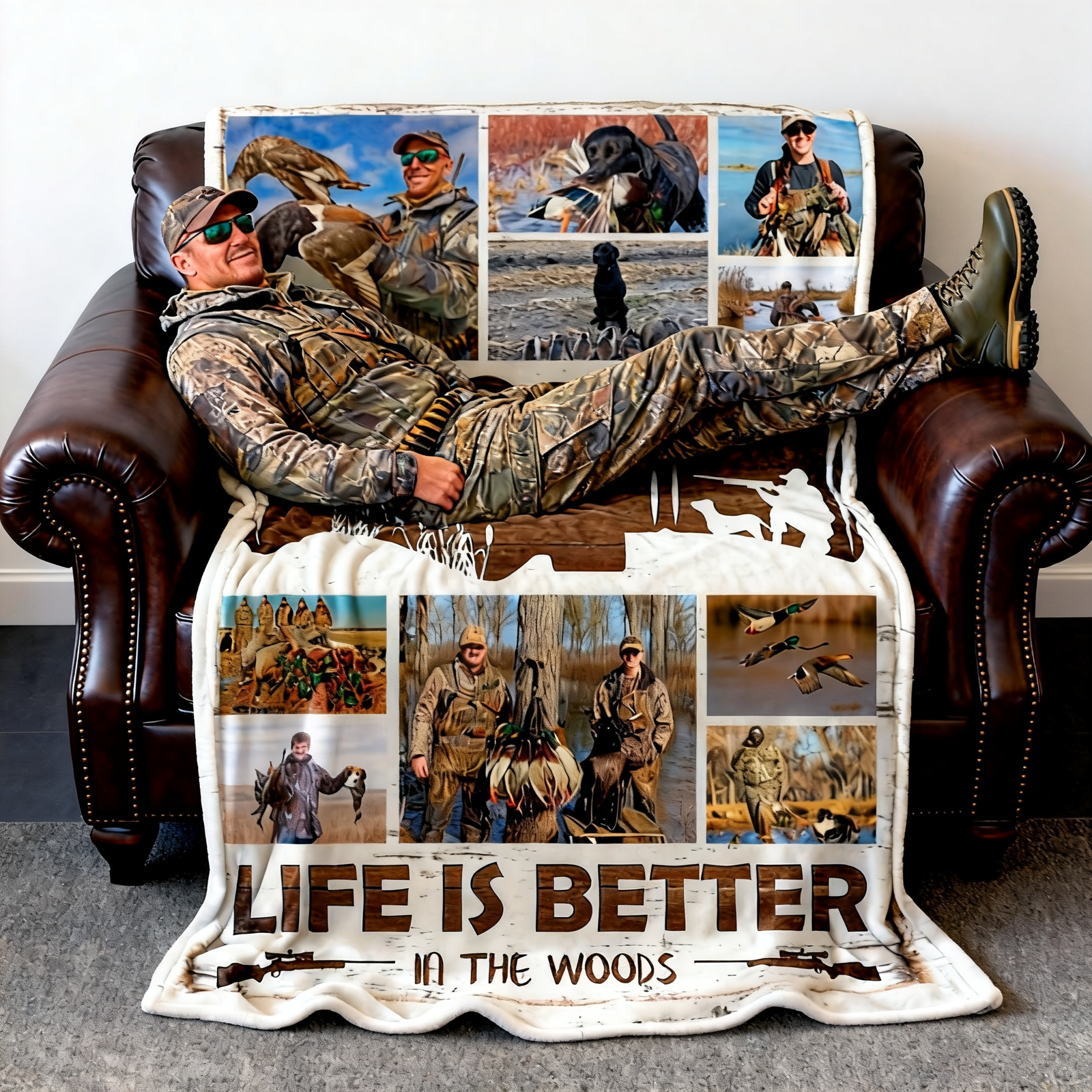 Personalized Hunting Photo Collage Blanket,Hunting Memories Gift For Hunters