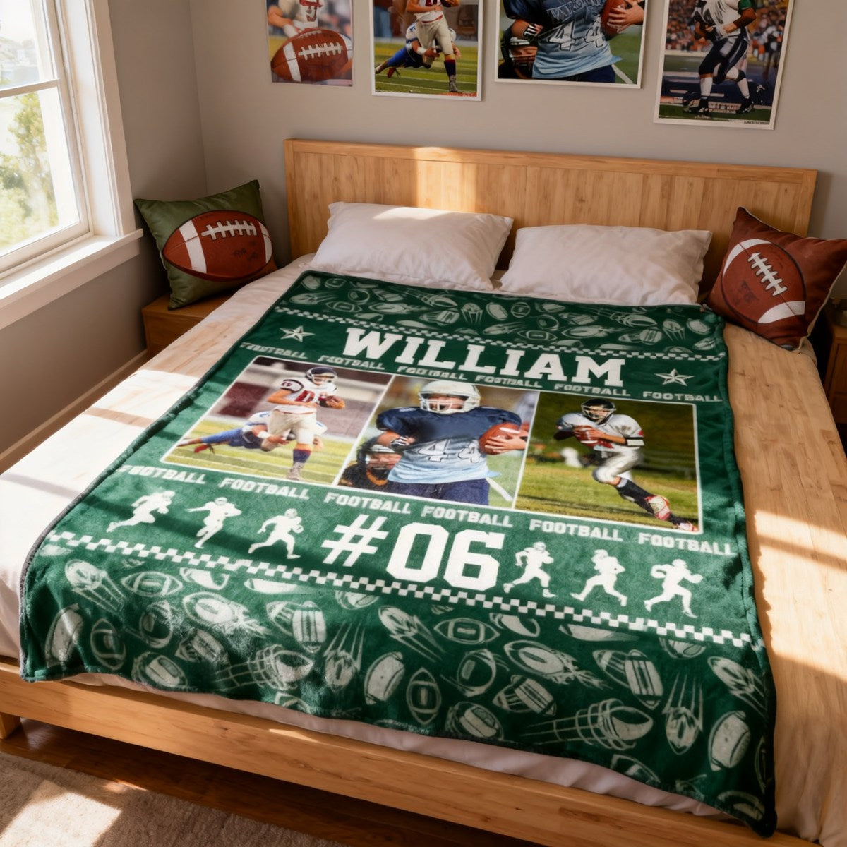 Personalized American Football Blanket – Custom Sports Blanket with Name & Photo, Football Player Gift