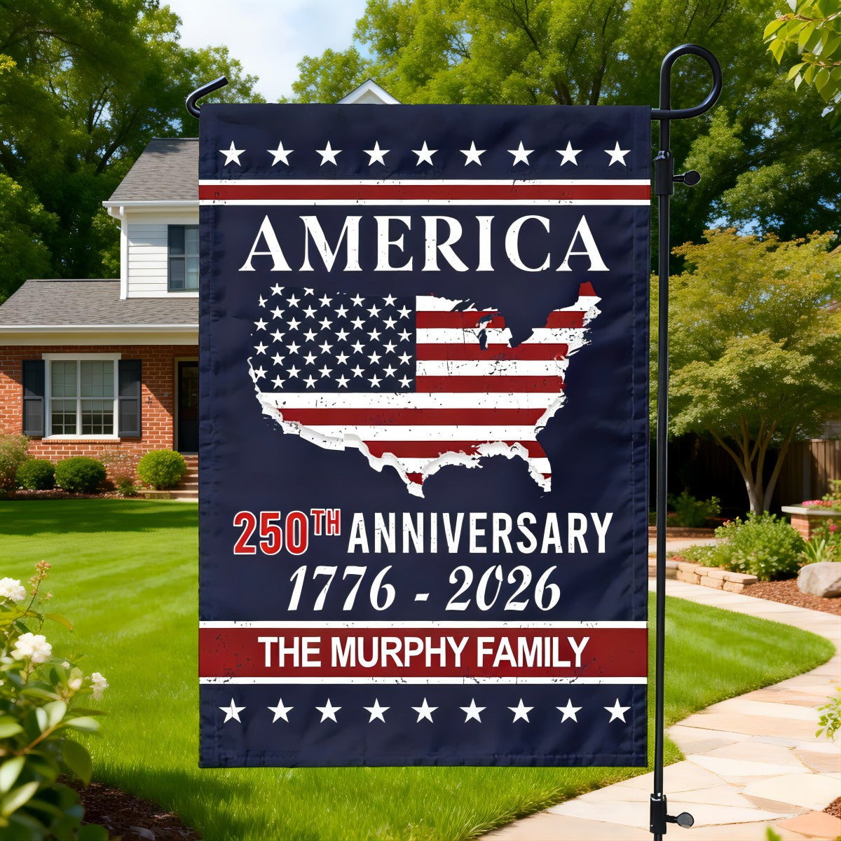 America 250th Anniversary Garden Flag Personalized Family Name