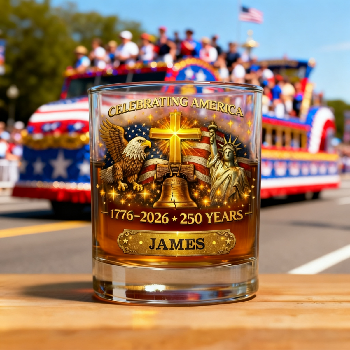 Celebrating America 1776-2026 250 Years Theme Personalized Whiskey Glass