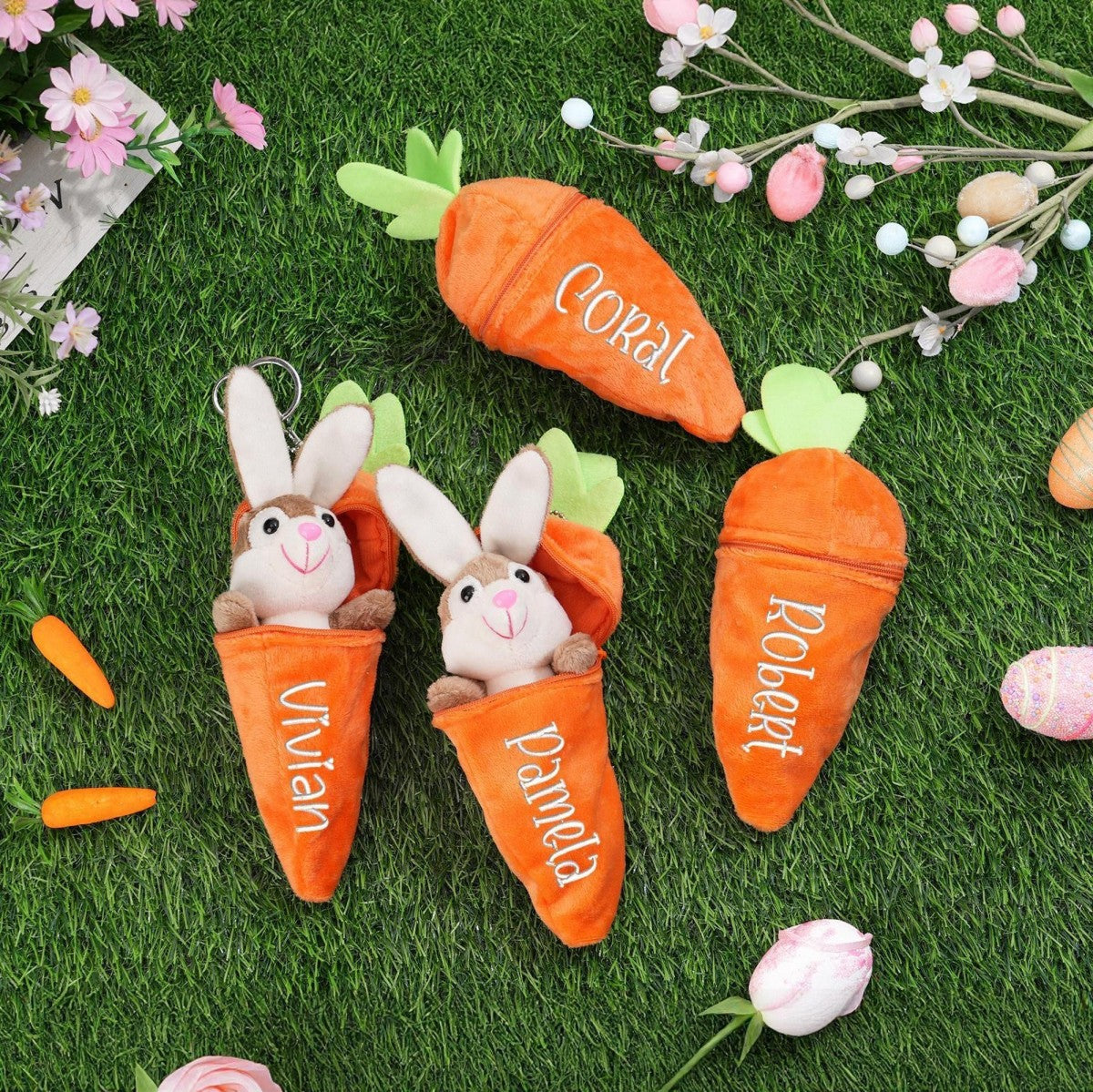 Personalized Bunny Rabbit, Plush Reversible Carrot Keychain Easter Gifts